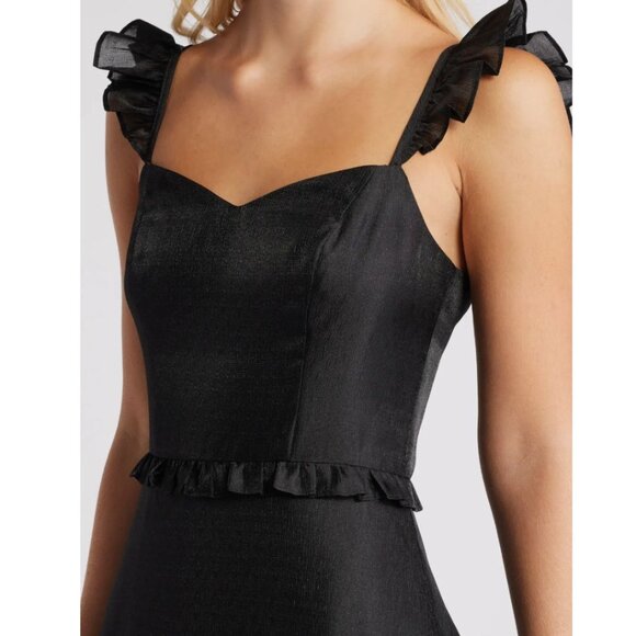 NWT LULUS Effervescent Aesthetic Tiered Cocktail Tiered Midi Dress Black Medium - Picture 5 of 11